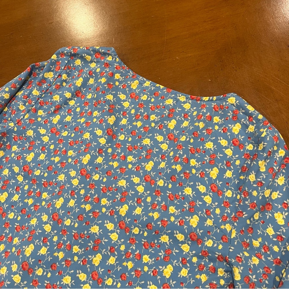 Reformation Arabella PJ Top Button Front Blouse Blue Floral Print Small Deep Vee - Picture 9 of 16